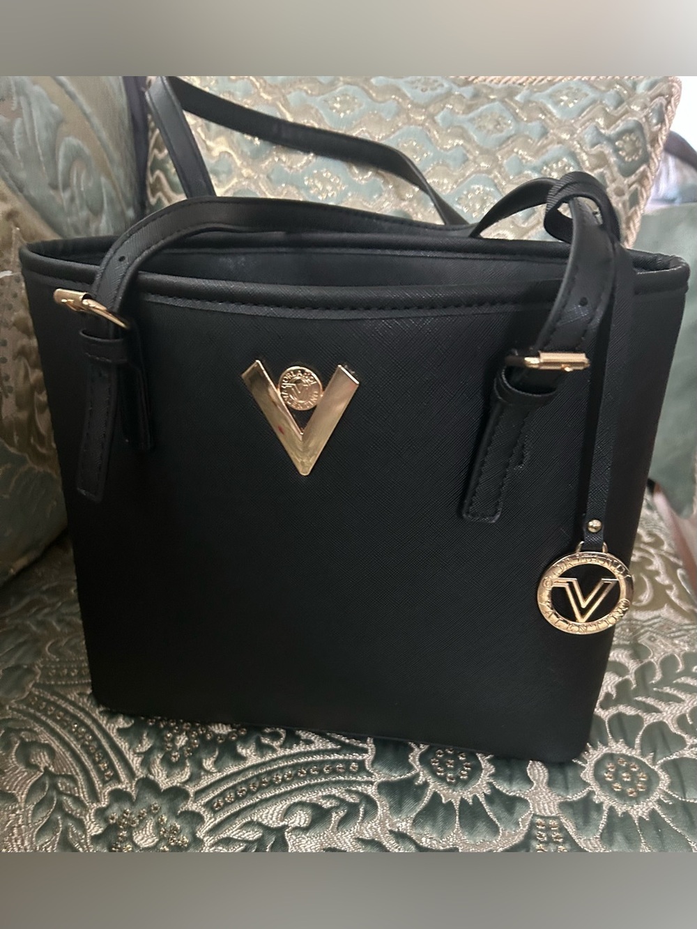 Valentino Orlandi Black Tote Bag with Gold Accents